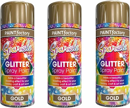 PEBBLE HUG 3x Glitter Gold Effect Spray Paint Decorative Creative Art Dazzling Effect to Crafts Frames Hobby & Artwork, Long-Lasting Finish, Interior & Exterior, Wide Range Of Use
