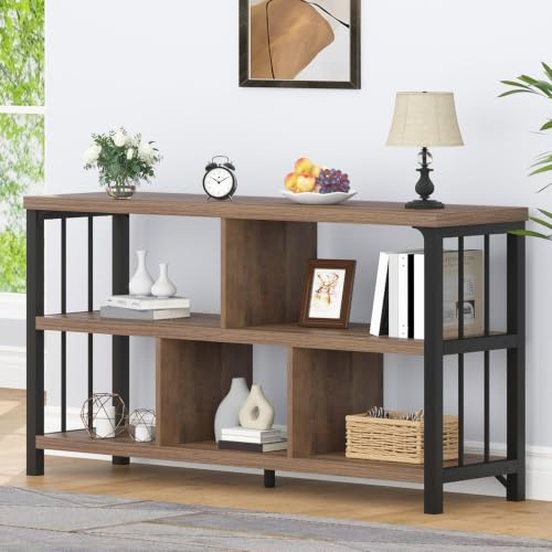 IBF Bücherregal Holz Regal Wohnzimmerregal Würfelregal Eiche Offenes Standregal Raumteiler mit 5 Fächern für Wohnzimmer Schlafzimmer Büro Arbeitszimmer ‎Holzfarbe 120x34x76 cm
