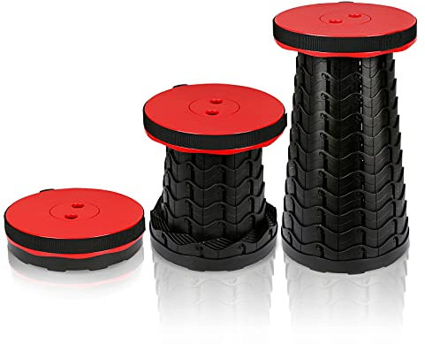 Izrielar Klapphocker Tragbarer, 1x Teleskophocker Klappstuhl, Höhenverstellbar, Belastung 180 kg, Campinghocker für Outdoor Camping Angeln BBQ Drinnen Küche, Rot