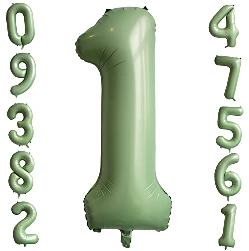 40 Zoll Salbei Grün Zahl 1 Ballon Giant Helium Folie Zahl Ballons Große Geburtstag Ballons Alter Ballon Olivgrün Digital Ballon für Jungen Mädchen Geburtstag Jahrestag Graduierung Party Dekorationen