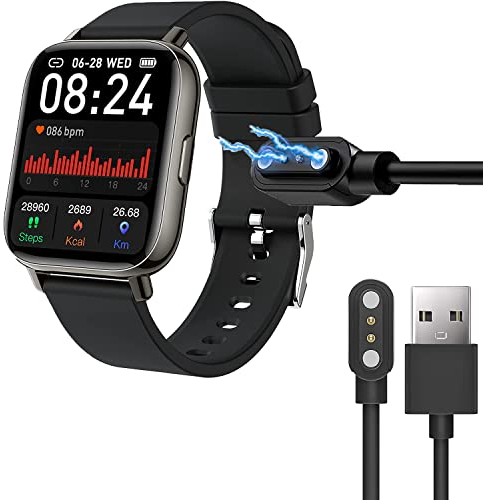 Blueshaweu Caricatore magnetico compatibile con Molocy P32 Smartwatch, caricatore magnetico da 3,3 ft compatibile con Nerunsa P32/Molocy P32 Smartwatch (nero + nero)