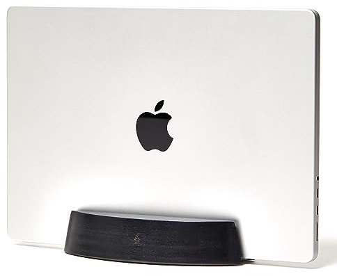 Nordik Vertical Laptop Stand (Black Colour) - Premium Holder for Home Office & Software Engineers - Space Saving Desk Dock for Mac & Laptop Users - Stable Non-Slip Wooden Stand