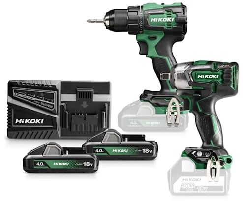 HiKOKI Akku-Combo-Kit, KC18DEWFZ (1x Akku Bohrschrauber DS18DE 18V, Brushless, 70 Nm und RFC) (1x Akku Schlagschrauber 1/2 WR18DBDL 18V, 305 Nm, Brushless) alles im Transportkoffer.