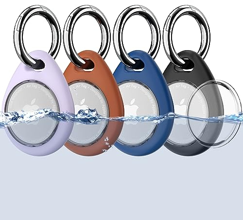 Biuupa 4 Pièce Airtag Porte Clé pour Apple AirTag 2021, TPU Etui Airtag et Anti-Perte/Anti-Chute avec Couvercle Frontal 360°Porte Clef Airtag, Coque Airtag Sac à Dos et Animaux-Multicolore