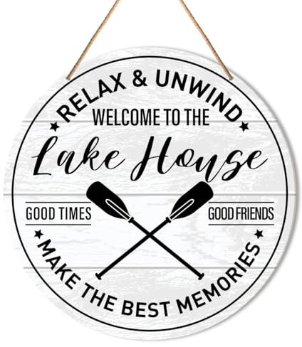 Lake House Willkommensschild Haustür Dekor, Sommer Willkommen Runde Hängeschild Dekor See Wanddekorationen Eingang Holzschild für Tür, Veranda, Zuhause, Einweihungsgeschenk für Seehaus, Entspannen und