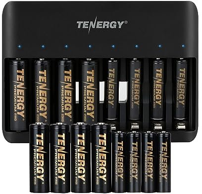 Tenergy TN477U 8-Bay Fast Charger for NiMH/NiCD AA AAA Rechargeable Batteries with 8pcs AA and 8pcs AAA Premium Pro Rechargeable Batteries
