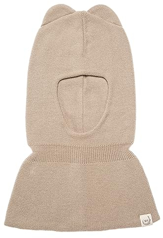 KNITAS Schlupfmütze Schalmützen aus Baumwolle für Baby Kinder I Winter Warme Gestrickte Sturmhaube Balaclava für Jungen und Mädchen 3-7 Jahre I Doppellagiger Mütze in der Farbe Beige - Größe 50-54cm