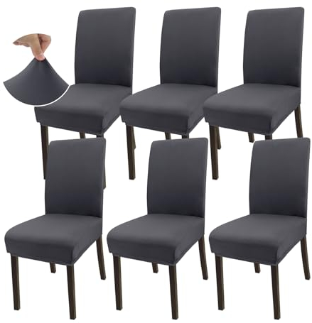 Granbest Super Dehnbar Essen Stuhlhusse, Universal Mikrofaser Parson Essen Stuhlhussen 6er Set, Abnehmbare Stuhl Protektoren für Esszimmer, Küche, Restaurant und Hotel (Set von 6,Grau)