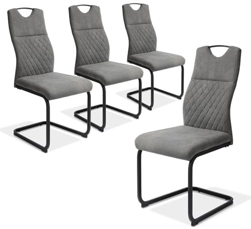 jiexi Esszimmerstühle 4er Set Esszimmerstuhl Schwingstuhl Freischwinger, 150 kg belastbar, Grau