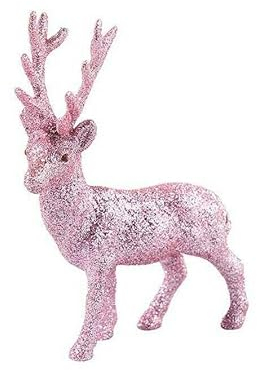 Generisch Hirsch klein 14 cm hoch Deko Figur Weihnachtsdeko geglittert rosa aus Kunststoff