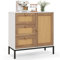 TANGZON Storage Cabinet, Rattan Buffet Sideboard with Door, 3 Drawers & Metal Legs, Freestanding Wooden Cupboard Unit for Kitchen Dining Room Living Room Hallway, Natural