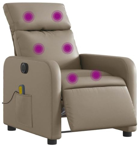 vidaXL Massagesessel, Sessel Elektrisch, Relaxsessel mit Liegefunktion Vibrationsfunktion, Fernsehsessel Liegesessel für Wohnzimmer, Cappuccino-Braun Kunstleder