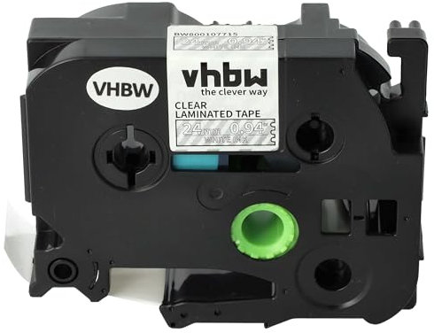vhbw Schriftband-Kassette kompatibel mit Brother PT RL 700 S Etiketten-Drucker 8m x 24mm Weiß auf Transparent