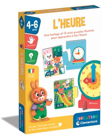 Clementoni Die Stunde | enthält 1 Uhr, 13 Mini-Puzzles und 1 Anleitung. | 4 Jahre | 52792, Mehrfarbig