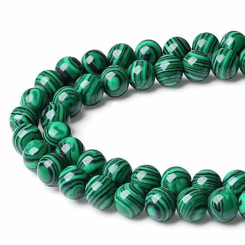 XIANNVXI 8mm Naturstein Grüner Malachit Perlen zum Auffädeln mit Loch Runde Kristalle Edelsteine zum Auffädeln Perlen für Armbänder Ketten DIY Schmuck Basteln (ca. 47 Stück)