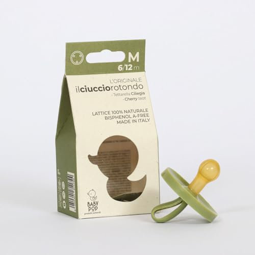 Ciuccio Caucciu 0-36 Mesi Senza BPA Facile da Pulire Sicuro Naturale Resistente Per Neonati Maschio e Femmina Forma Ortodontica Con Mascherina Rotonda BabyPop (SALVIA, M - 6-12 mesi - Ciliegia)