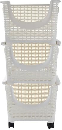 Kitchen Island Cart 3-Tier Stackable Rolling Storage Bins, Plastic, White Serving Trolley Removable Tray Rolling Kitchen Bar Cart Serving Carts