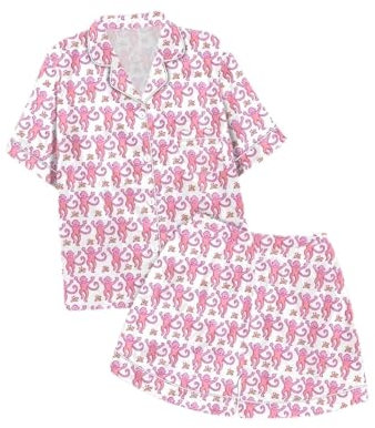 ERGRFHNL Womens 2 Piece Roller Rabbit Pajamas Cute Monkey Pajamas Preppy Kids Set Roller Rabbit Pjs Roller Rabbit Pajamas Dupes (Pink,160)