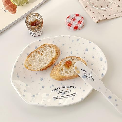 MRDLKNX Porzellan-Dessertteller, 20,3 cm, unregelmäßiger Salatteller, Vorspeisenteller, Keramik, flache Teller für Snacks, Kuchen, Teeparty, Hochzeitstorte (Tintenpunkte)