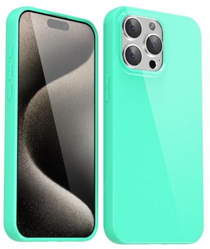 Svanove for iPhone 15 Pro Max Case Silicone, Glossy Soft Rubber Gel Jelly Cute Protective Plastic Simple Plain Phone Case Cover for Women Girl, Slim Thin Flexible Shockproof TPU, Mint Green