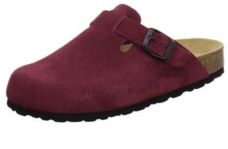 AFS-Schuhe 2900 Clogs Damen Bequeme Hausschuhe mit Fußbett aus Leder Made in Germany (39 EU, Beere Velour)