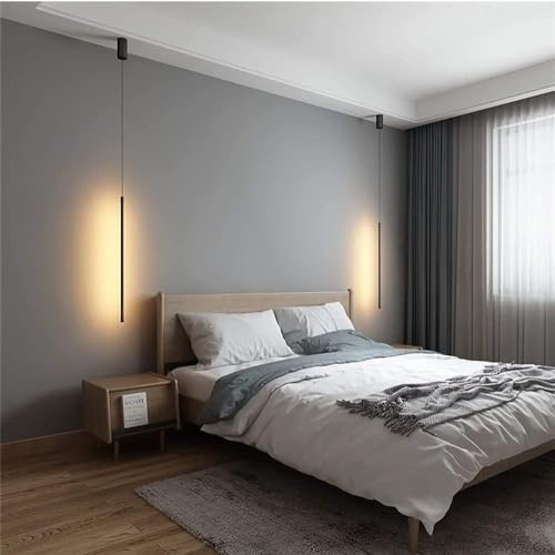 Lampe suspendue noire industrielle linéaire à long tube Suspension Luminaire moderne minimaliste à LED luminaire de plafond pour chambre à coucher chevet TV décoration murale salon lustre ( Color : Tr