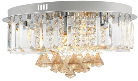 SuhoFutus Kristall Deckenleuchte, 220V Modern Kronleuchter Kristall Leuchte, LED-Deckenleuchte-Einbauleuchte aus Kristallglas, 6*E14 - Deckenlampe Farbwechsel für Wohnzimmer Küche Schlafzimmer