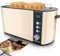KESSER® Toaster mit Brötchenaufsatz, Langschlitz 4 Scheiben mit 6 Bräunungsstufen + Auftau- & Aufwärmefunktion, Abschaltautomatik, Liftfunktion, inkl. Krümelblech und Rezeptbuch Beige