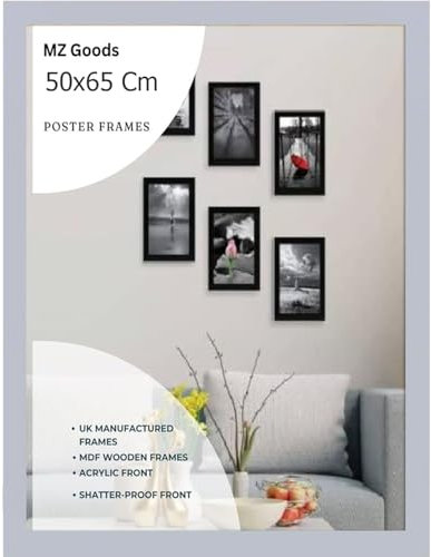 Modern Mdf Wooden Wide Light Grey Frame | 50x65 Cm Poster Frames Durable Sleek Acrylic Front | Jigsaw Puzzle Picture Frames Large Art Display For Home & Office Décor