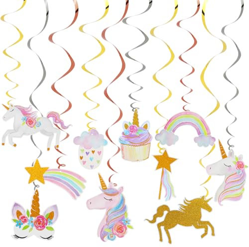 20 PCs Kindergeburtstag Deko Einhorn Hängende Wirbel, Einhorn Geburtstagsdeko Wirbel, Geburtstagsdeko Einhorn, Deko Einhorn Mädchen, Einhorn Deko für Geburtstag, Einhorn Party
