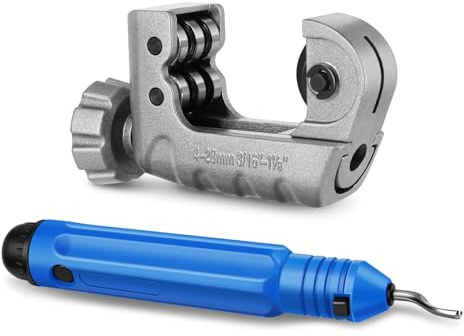 Flexzion Copper Pipe Cutter Tool 3/16 to 1-1/8 (4-28mm) - Mini Tube Cutter with Deburring Tool for Copper, Brass, Aluminum, Stainless Steel - Mini Copper Cutter for Tight Spaces & Close Quarters