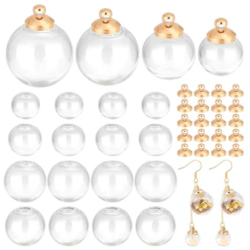 PH PandaHall 48pcs 3 tailles Mini Boules de Verre Vides Transparentes avec capuchon en Platine Mini Boule D'Ornement Remplissable pour la Fabrication de Bijoux Pendentif DIY