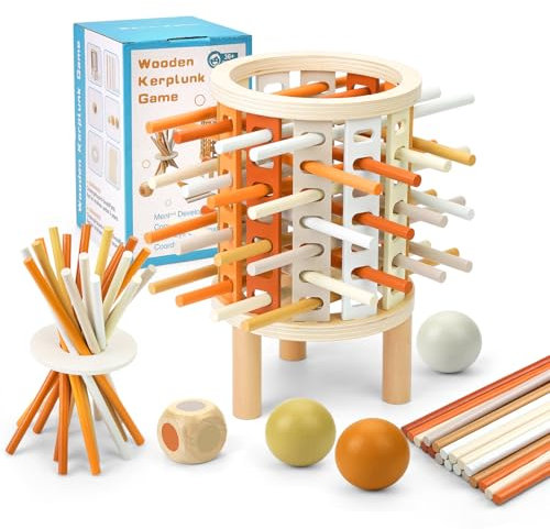 POFIBO Montessori Spielzeug ab 3 Jahre, Pädagogisches Bunte Holzspielzeug würfelspiel, Feinmotorik Lernspielzeug Reisespiel Familienspiele Geschenk für Kinder Jungen Mädchen