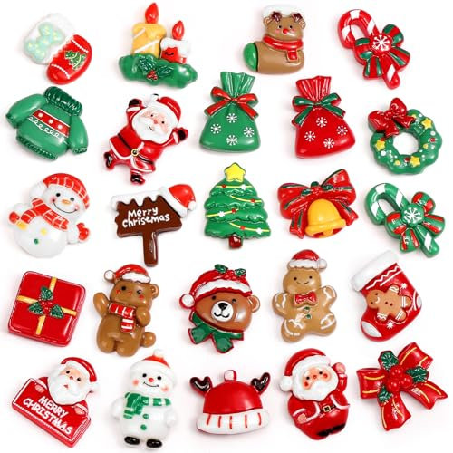 Kesote 24pcs Christmas Resin Ornaments Assorted Miniature Figurines Snowman Santa Christmas Tree Ornaments for Craft DIY Christmas Decoration Xmas Gift