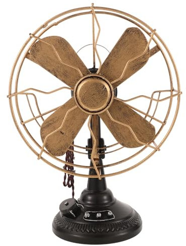 LOGOFUN Vintage Table Fan Model Iron Art Desk Fan Ornament Antique Retro Table Fan Sculpture for Home Tabletop Decorations - Bronze (Medium)