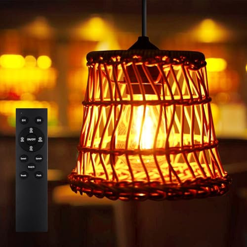 Boho Rattan Lampe, Boho Hängelampe,Pendelleuchte E27 mit 500cm Kabel,Rattan Deckenlampe Batteriebetriebene,Außen Innen Hängeleuchte,Boho Lampe,Esszimmerlampe für Terrasse Balkon Küche Schlafzimmer
