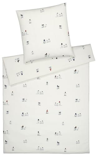 elegante Soft-Flanell Bettwäsche Pinguin Party schneeweiß 1 Bettbezug 135 x 200 cm + 1 Kissenbezug 80 x 80 cm