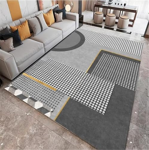 QGYFRE Kurzflor Teppich Auslegware Teppichboden Kinderzimmer Junge 160x250CM Grau Stilvoller und strapazierfähiger moderner Karierter