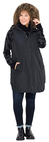Ulla Popken Damen große Größen Übergrößen Plus Size Weste, wasserabweisend, Kapuze, 2-Wege-Zipper schwarz 54+ 833757100-54+