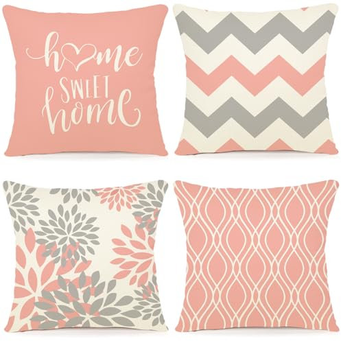ZWJD Kissenbezug 40x40 4er Set Outdoor Kissen Dekokissen Leinen Kissenhülle Kissenbezüge Geometrische Muster Kissenhüllen für Sofa Wohnzimmer Zierkissen 40 x 40