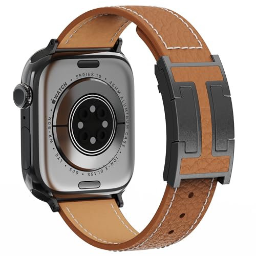 Magnetisches Lederarmband kompatibel mit Apple Watch Ultra Strap 49 46 45 44 42 41 40 38 mm, Designer-Ersatzarmband für Männer und Frauen, iWatch Ultra 2/Ultra/SE/Serie 10/9/8/7/6/5/4/3 /2/37