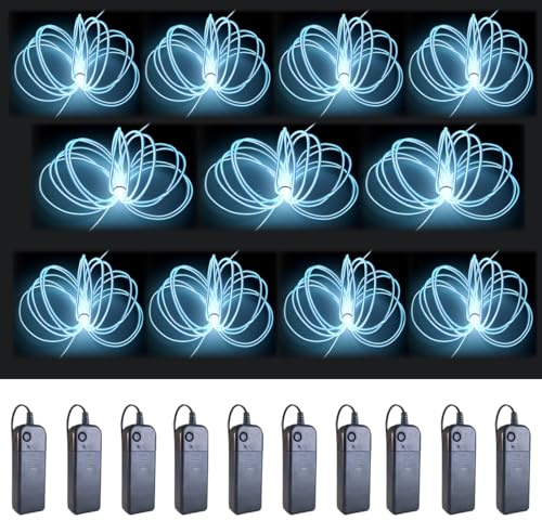 MaxLax EL Wire 10 Stück, 5 m Neonlichtdraht, Rauschunterdrückung mit Batteriepack (5 m, Weiß, 10 Stück)