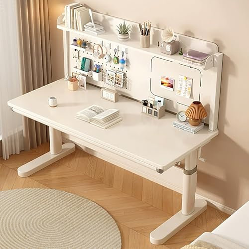 EKDJSN Bureau Assis Debout Manuel, Bureau Debout Réglable avec Tiroir, Bureau Gaming avec Panneau Perforé, Panneau de Bureau Réglable, Capacité de Charge : 300 Kg(140x60cm/55.1x23.6in)