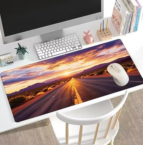 Tapis de Souris Le Chemin Tapis de Souris Gamer XXL 1600x800x3mm Gaming Accessoire, Tapis de Souris Coucher Soleil Tapis Souris Résistant à l'eau avec Base en Caoutchouc antidérapant, Bureau W5-452