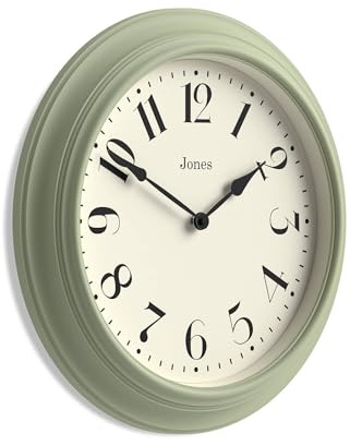JONES CLOCKS® Fenchurch Wanduhr | Große Klassische Uhr | 40cm | Grün | Elegantes rundes Dekordesign ideal für Küche, Wohnzimmer oder Schlafzimmer