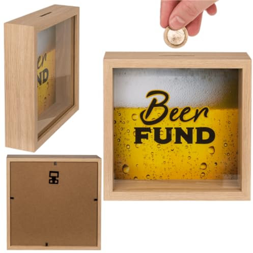 LND Gifts Beer Fund Wooden Money Saving Box, Novelty Money Box With Beer Fund Design, Piggy Bank For Adults Gift For Men, Beer Gifts For Men, Dad Savings Box Beer Money Boxes For Adults 20 x 20 CM