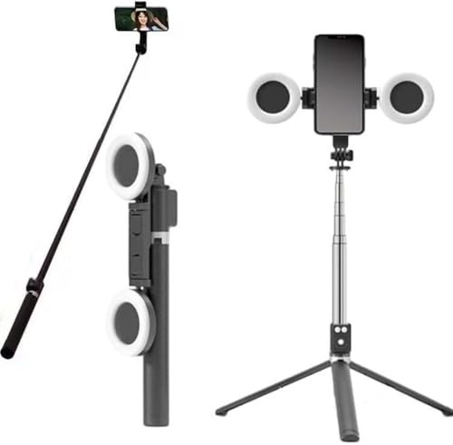 6 in 1 Selfie Stick with Fill Light, 6 in 1 Selfie Stick Stativ mit Fülllicht, Ausziehbares Handy Stativ mit Abnehmbarer Fernbedienung, 360° Drehung Selfie-Stick Telefonstativständer (Schwarz)