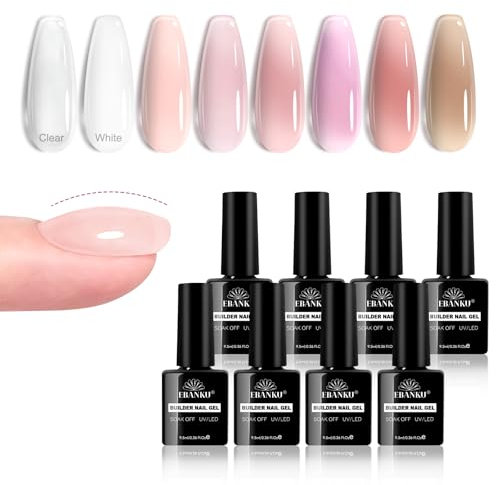 EBANKU 8 in 1 Builder Nail Gel Set, 8 Farben Cleat Pink Builder Base Strengthener Hard Gel Builder UV/LED Nagellack Nail Extension für Reparatur, Nagelstärkung, Nagelverlängerung