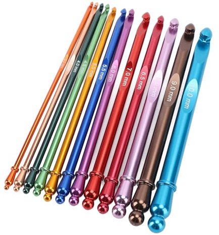 Crochet Hooks Set, 12Pcs Ergonomic Aluminum Crochet Needles with Case for Beginners Adults Kids, 3 to 10mm 15cm Long Crochet Stuff Kit, Starter Crochet Accessories and Gadgets