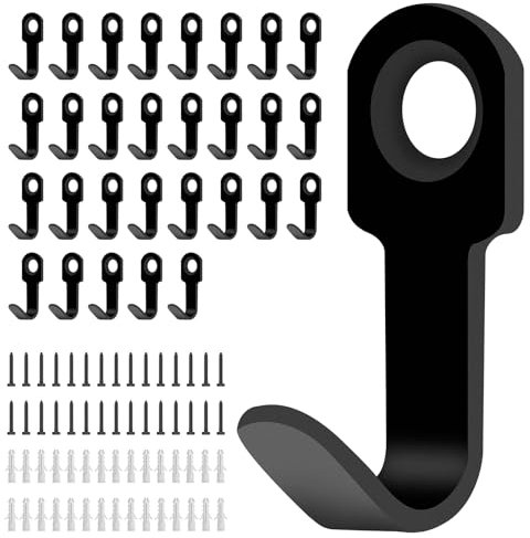 30 Pcs Ganchos Percheros de Pared, Colgadores Perchas Gancho Pared, Ganchos para Colgar Ropa, Llaves, Toallas, Bolsos, Albornoces, Dormitorios, Cocinas y Baños (Negros, Tamaño Mini)